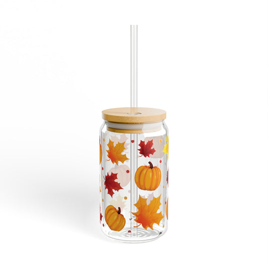 Autumn Leaves Sipper Glass, 16oz - Festive Fall Drinkware
