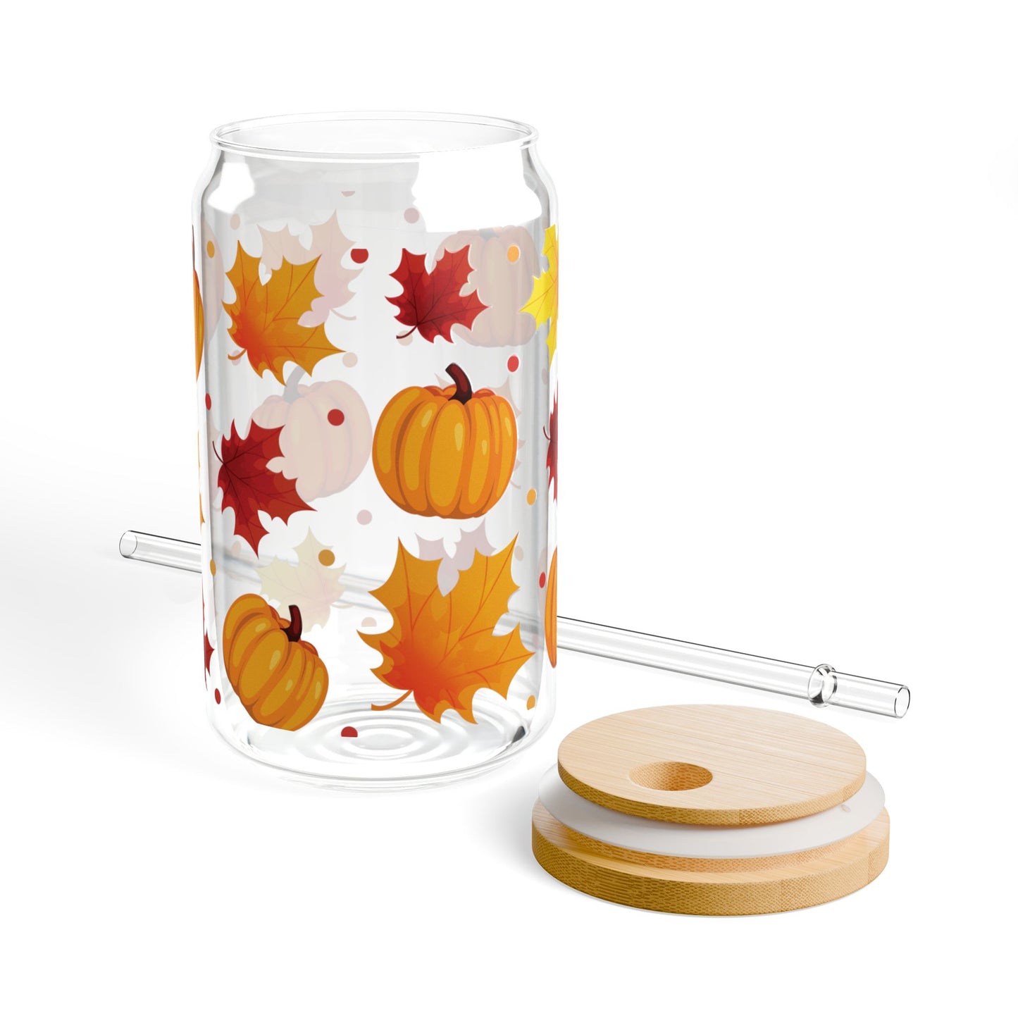 Autumn Leaves Sipper Glass, 16oz - Festive Fall Drinkware